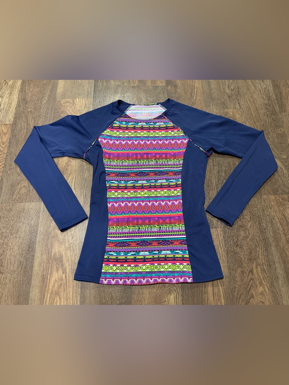 Title 9 Navy Blue Multicolor Long Sleeve Rash Guard Swim Top Size Small - Picture 2 of 7